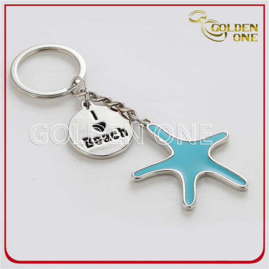 Llavero de metal de níquel brillante de estrella de mar de esmalte para promoción