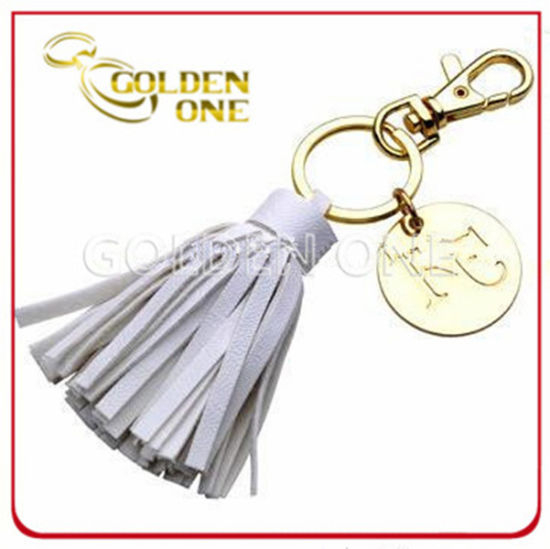Llavero de cuero de estilo borla de promoción con colgante de metal