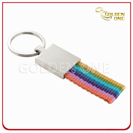 Llavero de metal con correa tejida para regalo de promoción