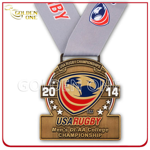 Campeonato de rugby Medalla de esmalte suave chapada en latón antiguo