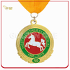 Medallón deportivo de metal chapado en oro de alta calidad con cordón impreso