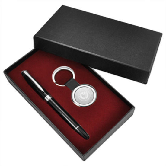 Juego de regalo de bolígrafo y llavero de cuero de moda